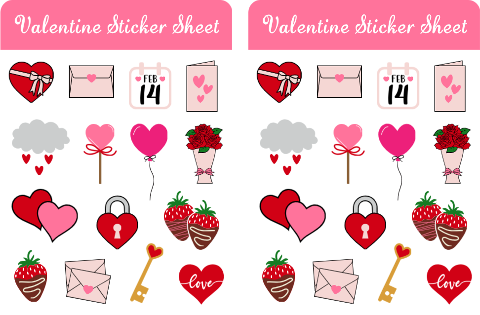 Valentines Day Stickers #003 (2 sticker sheets per order)