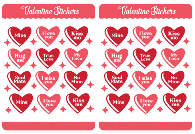 Valentines Day Stickers #002 (2 sticker sheets per order)
