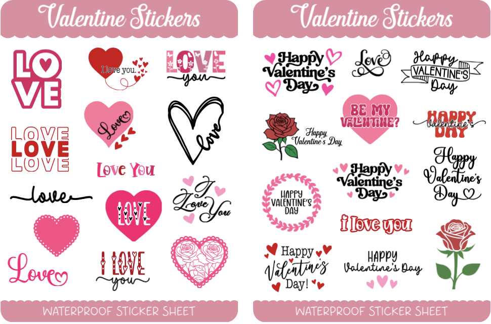 Valentines Day Stickers #001 (2 sticker sheets per order)